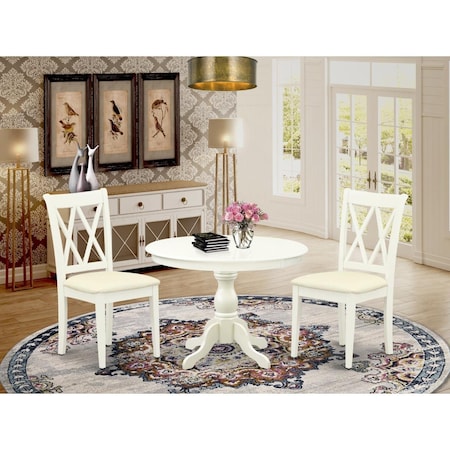 East West Furniture 3 Piece Hartland Dining Table Set - Linen White HBCL3-LWH-C